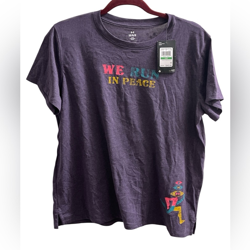 Under Armour Run In Peace Short Sleeve Tee - Women’s Large - Tux Purple - NWT